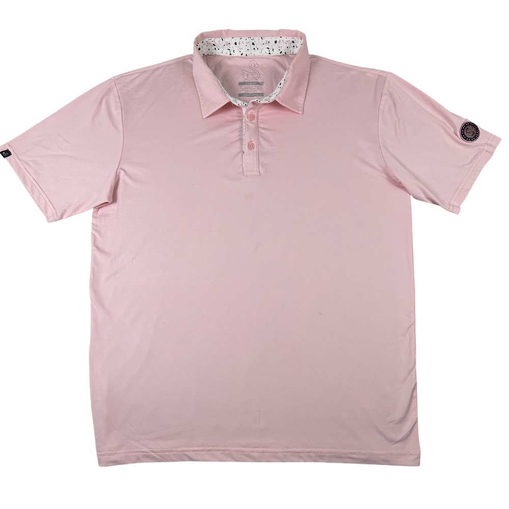 Swannies Polo Shirt Mens Large Pink Golf Short Sleeve Performance Speckled Trim